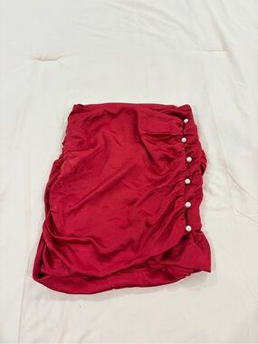 Women's Red Pearl-Detail Ruched Mini Skirt